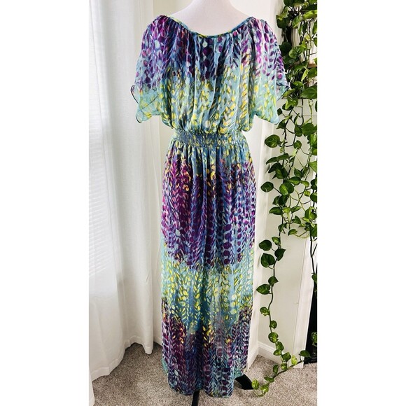 Cato Colorful Floral Tropical Chiffon Maxi Dress. Off the Shoulders. Size 6. EUC - Picture 9 of 12